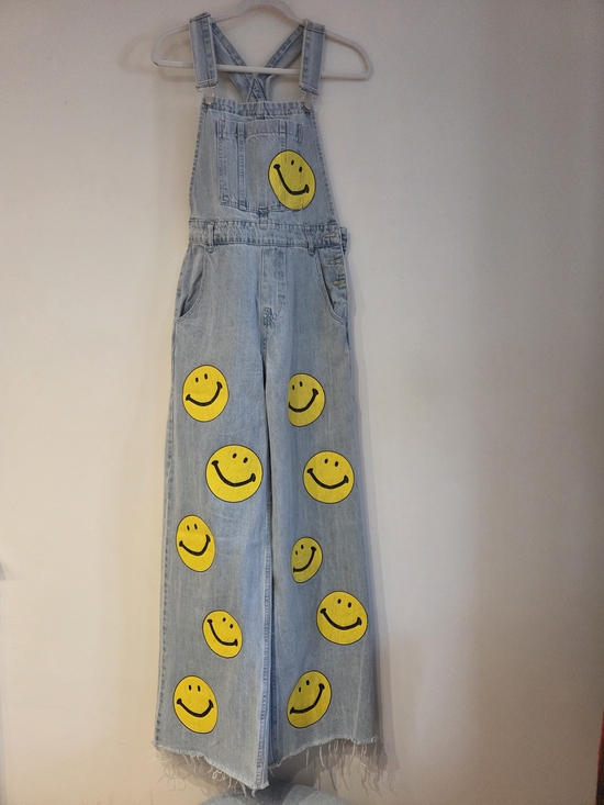 Denim - Light Blue Denim Women’s Overalls with Yellow Smiley Motif